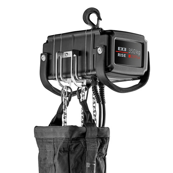 Chain hoist with part of the chain bag
